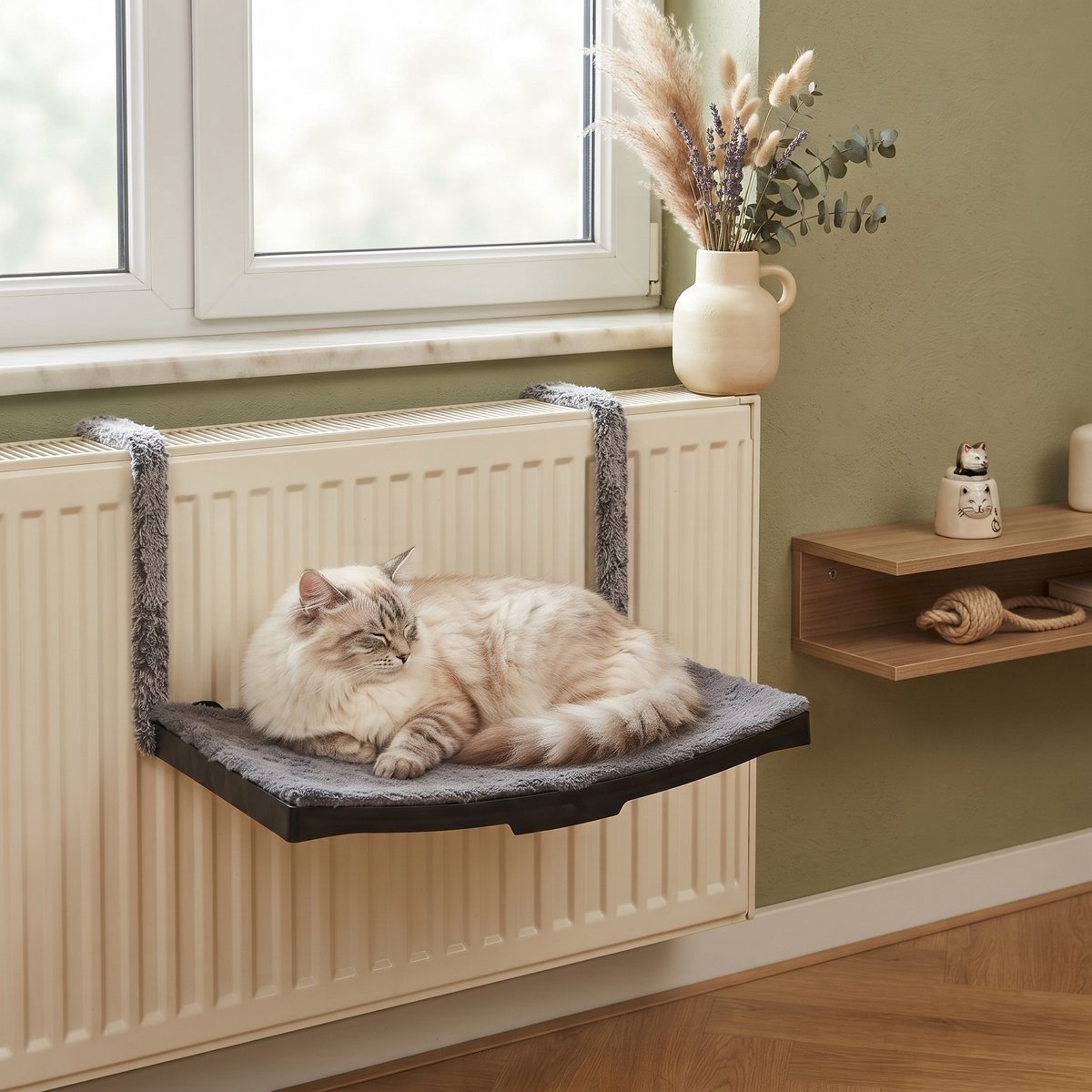 INDECOR Kattenbed voor Radiator - Kattenslaapplaats - Kattenhangmat - Radiator Bed voor Katten - Warm Kattenbed - 47 x 27,5 cm - Zwart