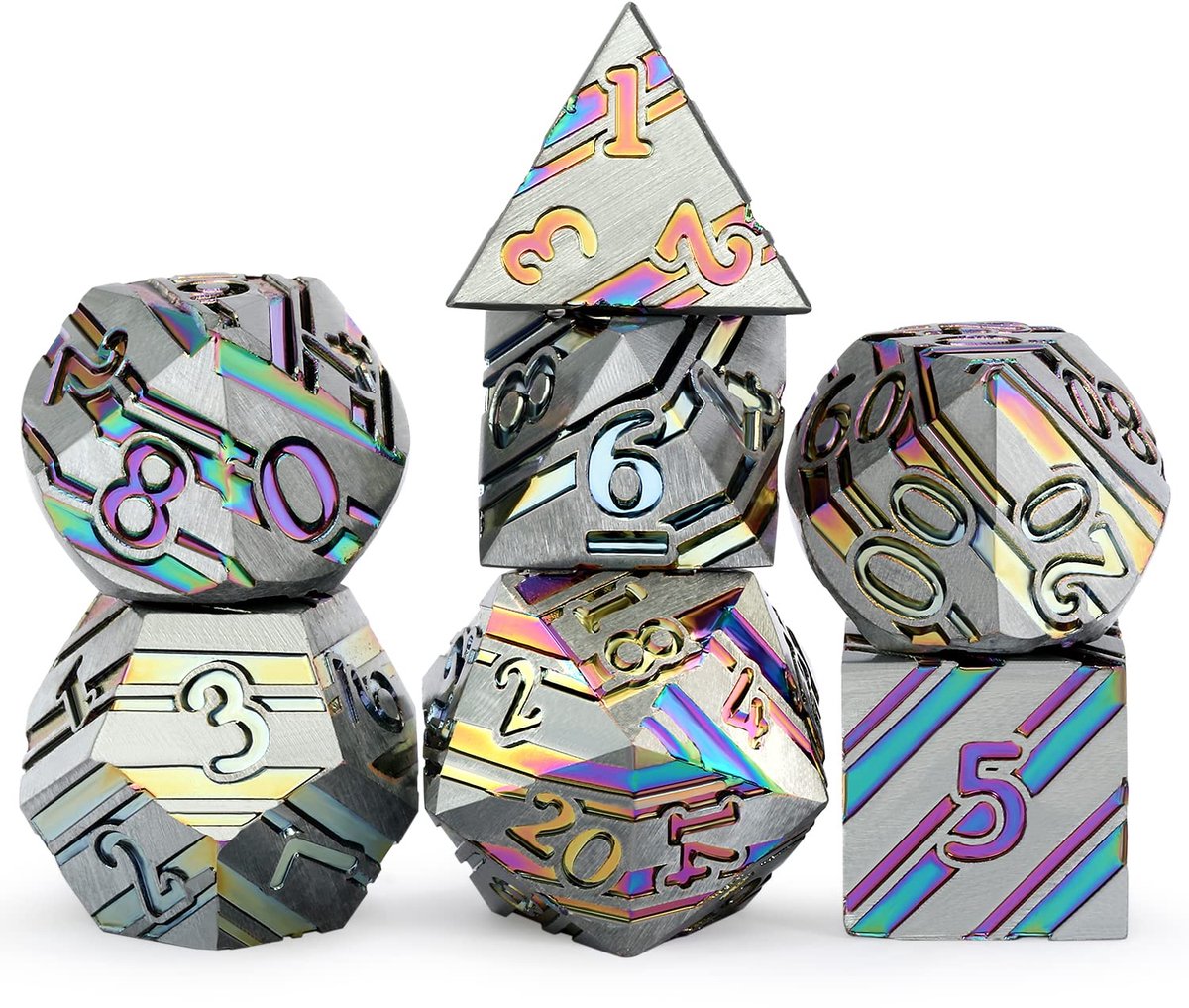 DND dobbelstenen set 7 stuks - metalen zinklegering - regenboog kleuren - ideaal voor Dungeons and Dragons - ShopVlot