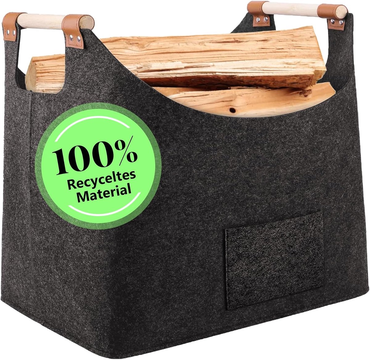 Haardhoutmand 50 Liter – Extra Dik Vilten Houtmand – Opvouwbare Brandhoutmand – Stevige Opbergmand voor Haardhout, Kranten en Boodschappen – 45 x 32 x 40 cm – Donkergrijs