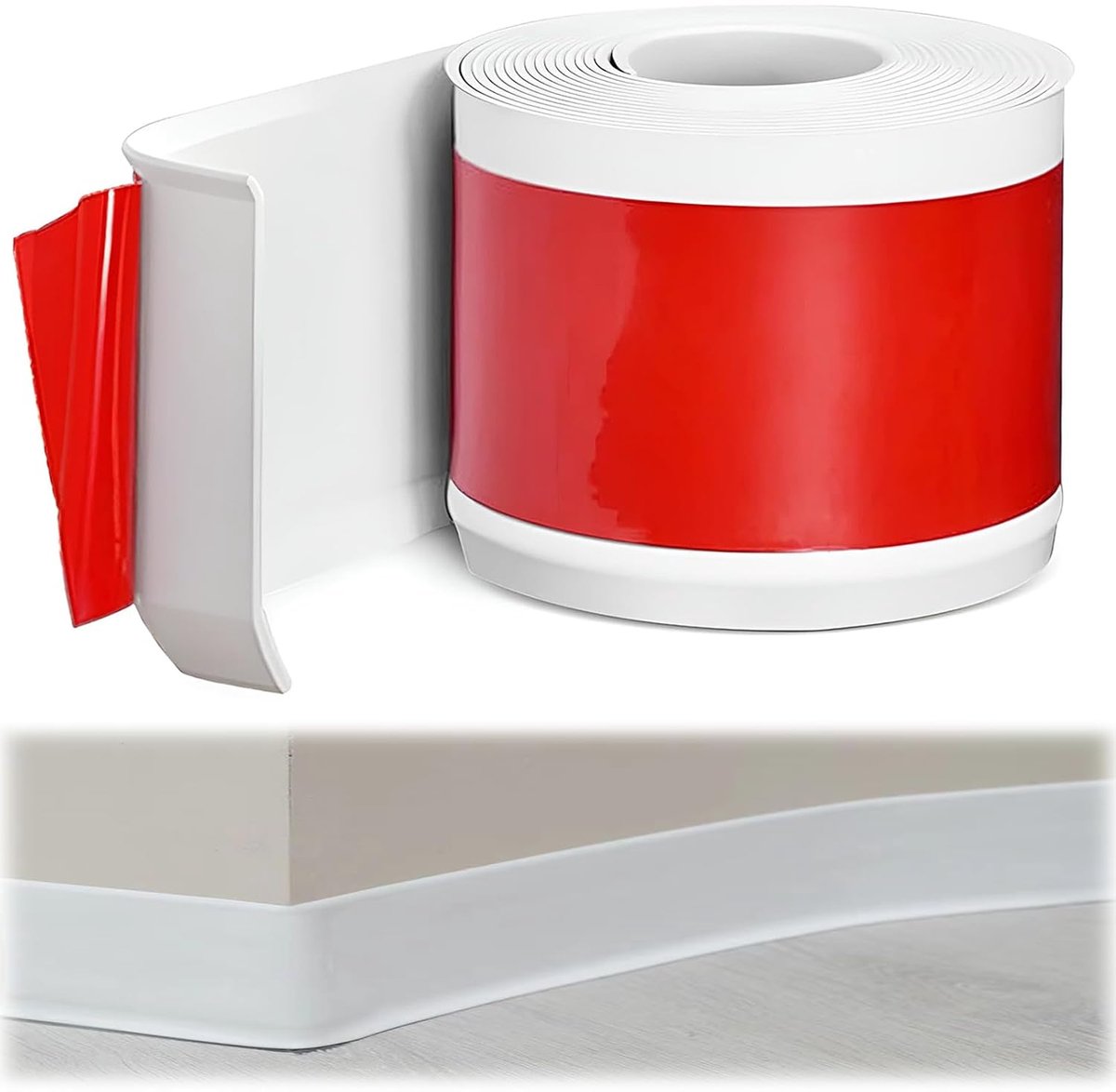 Zachte plint - zelfklevend - 6 m - 70 mm pvc - zachte plint - zelfklevend - voor keuken en badkamer (50 x 20 mm - wit)
