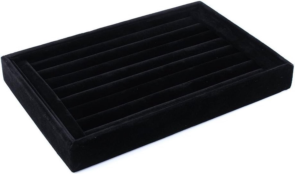Velours Presentatietray voor Sieraden, Organisatietray voor Ringen en Oorbellen, 23 x 15 cm, Zwart, Perfect voor Tentoonstellingen en Beurzen