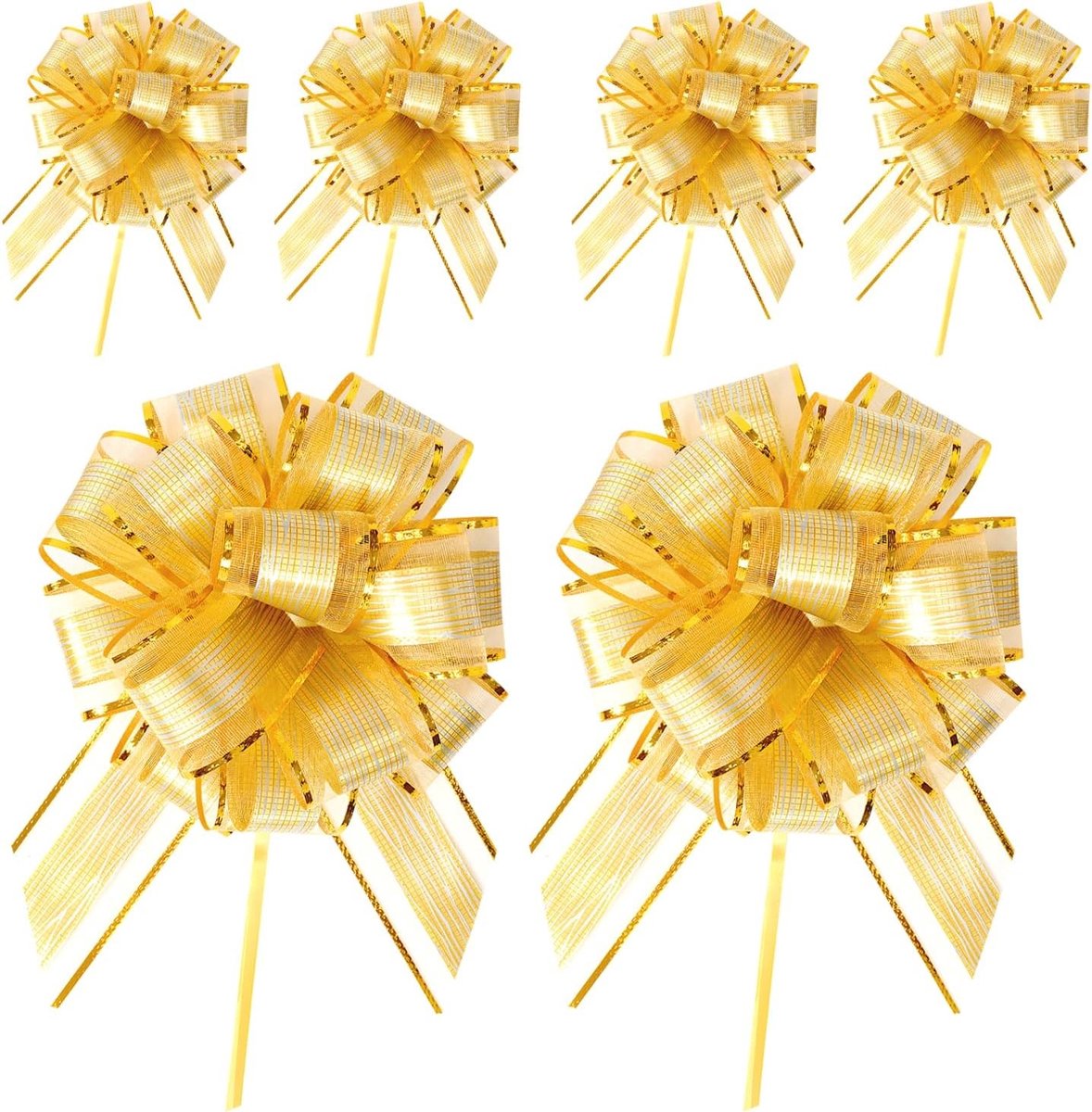 6 stuks trekstrikken van 16 cm voor het inpakken van cadeaus, gouden strikken voor bruiloften en feestjes