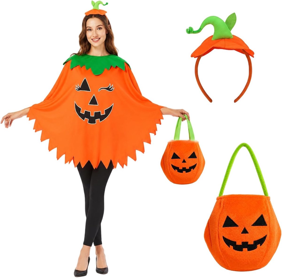 Halloween pompoenkostuum voor dames - 3 stuks, ideaal voor feesten en verkleedpartijen