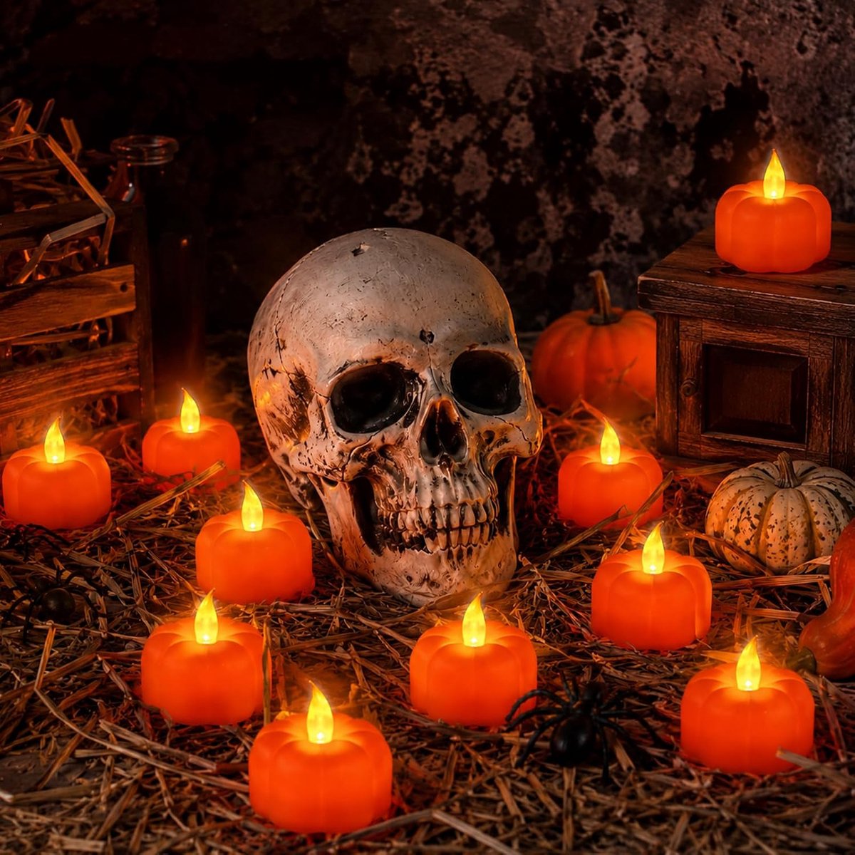 Daity 12-pack - Halloween pompoenlantaarns - Herfstdecoratie voor thuis in pompoenvorm - LED-kaarsjes - Feestelijke tafeldecoratie