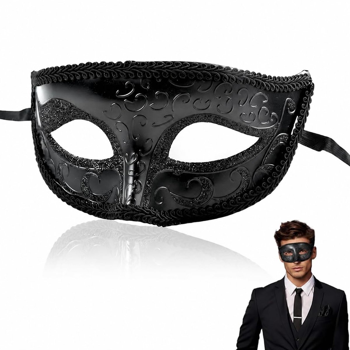 Herenmasker Venetiaans vintage stijl - asymmetrisch PVC masker - met glitter - perfect voor Halloween - ShopVlot