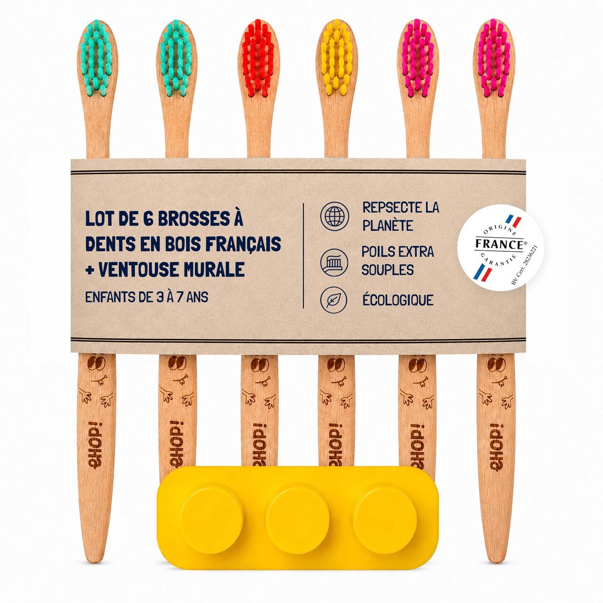 Houten tandenborstels set van 6 - Extra zachte borstelharen - Geschikt voor kinderen - ShopVlot