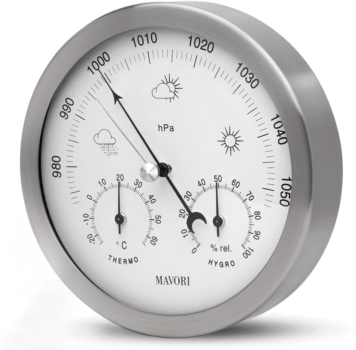 Analoge Weerstation - Roestvrij Staal - Modern Design - Voor Binnengebruik - Met Barometer, Hygrometer en Thermometer
