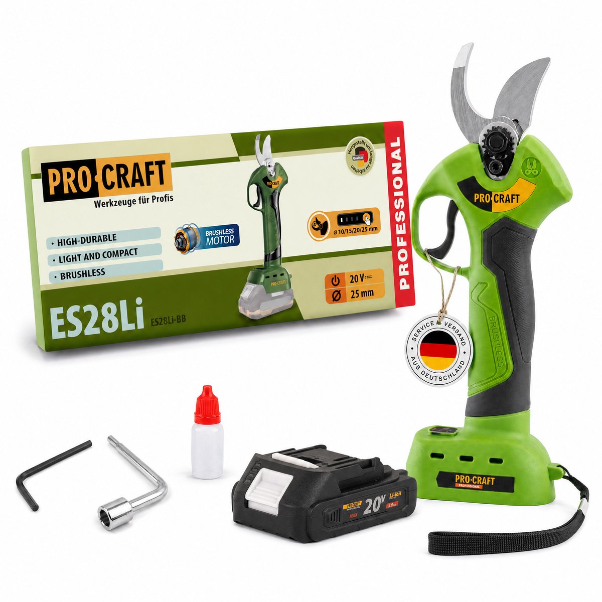 Procraft ES28Li bb accu takkenschaar tuinschaar 20 V 25 mm + 1x accu 2,0 Ah - zonder oplader