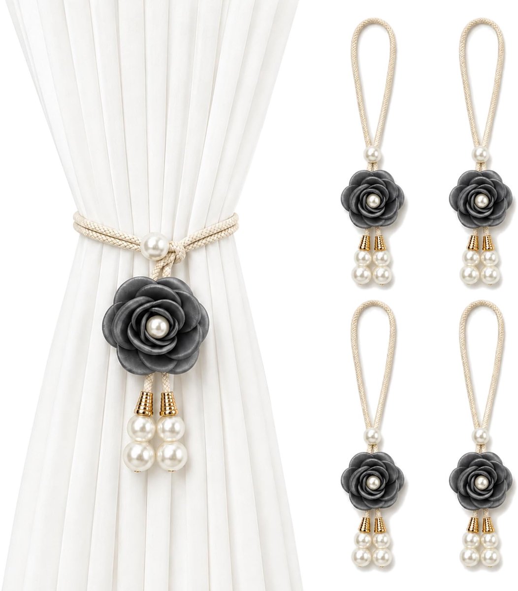 Gordijnhouders set van 4 - pareltouwen zwart - gebreid design - ideaal voor woonkamer en kantoor - ShopVlot