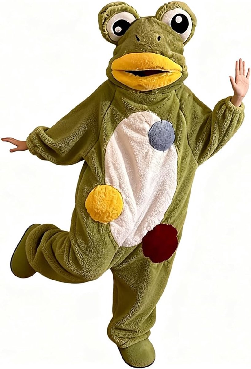 Casalora® Kikker Onesie Volwassenen – Pluche Dierenpak met Capuchon – Warme Fleece Pyjama – Cosplay Kostuum voor Carnaval, Halloween, Feestjes & Thuis