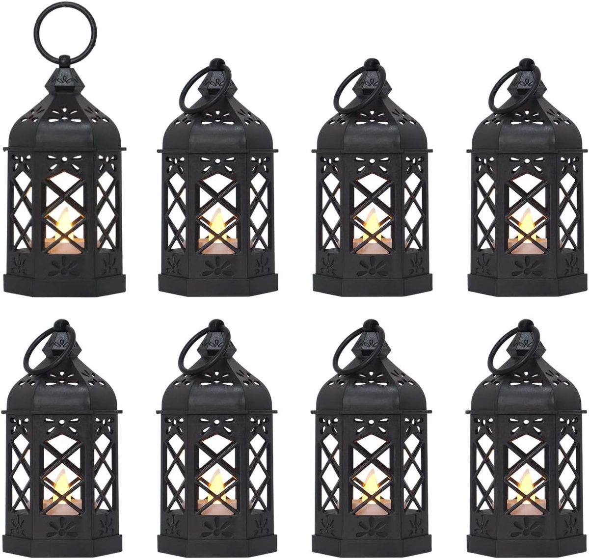 Daity 8 stuks - Mini-lantaarns - Witte bruiloftsdecoraties, Kerstmis, Halloween-feestjes - Sfeerverlichting voor op tafel - Vintage decoraties - zwart