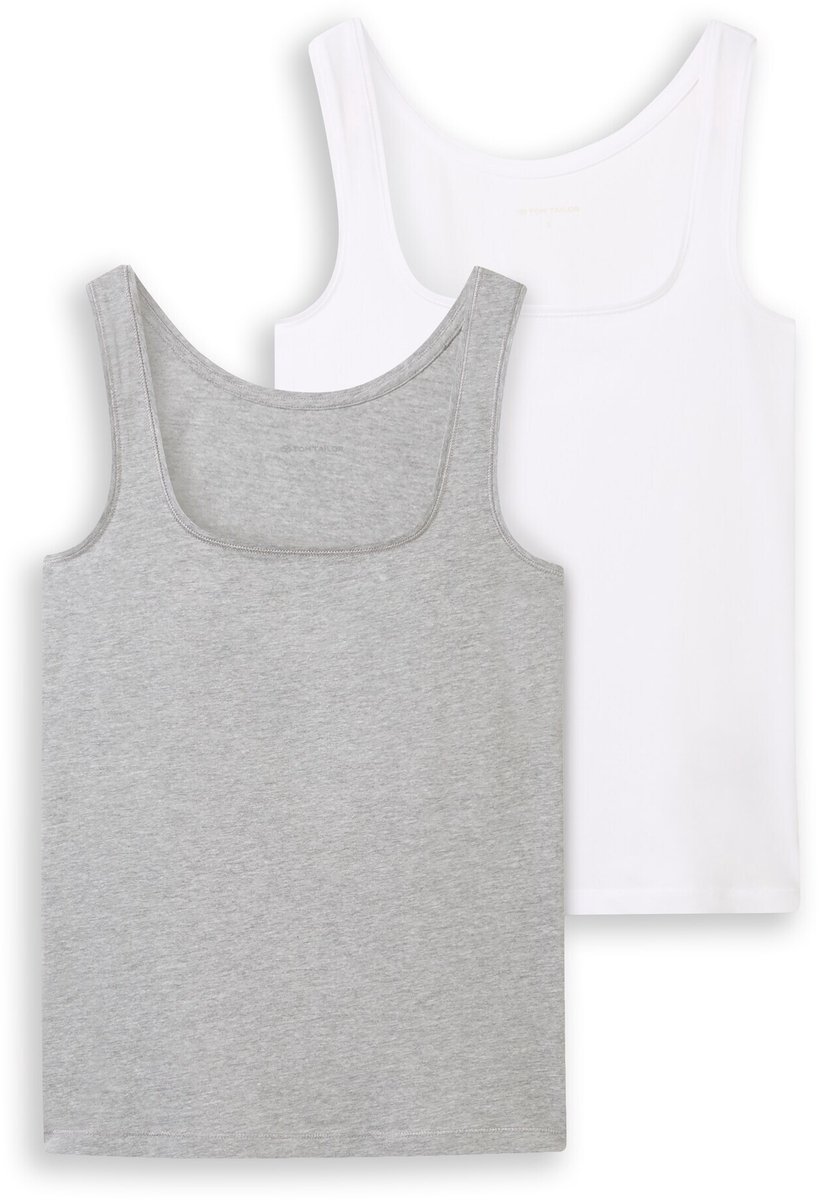 Tom Tailor - Basic top in een set van 2 - Maat XXS - medium silver grey melange
