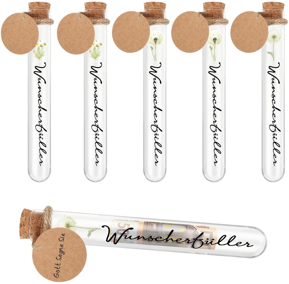 Hoogwaardige Testbuizen met Kurk en Wensvuller, 6 Stuks voor Geldcadeaus en Verjaardagen, Perfect voor Doopcadeaus voor Jongens en Meisjes