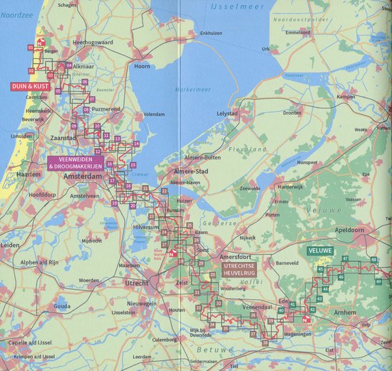 Kaart van het Trekvogelpad, met plaatsnamen zoals Amsterdam, Utrecht, Arnhem en het IJsselmeer.