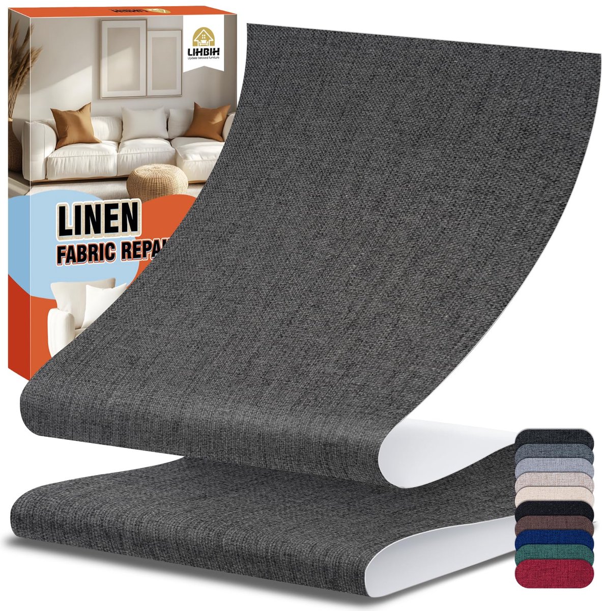 Zelfklevende bekledingsstof 10 x 200 cm - zwart/grijs - linnen materiaal - ideaal voor meubelreparatie - ShopVlot