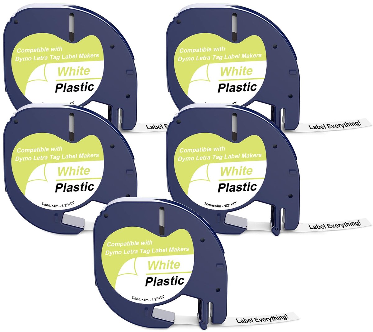 Labelmaker tape 12mm x 4m - zwart op wit - compatibel met Dymo Letratag - ideaal voor organisatie - ShopVlot