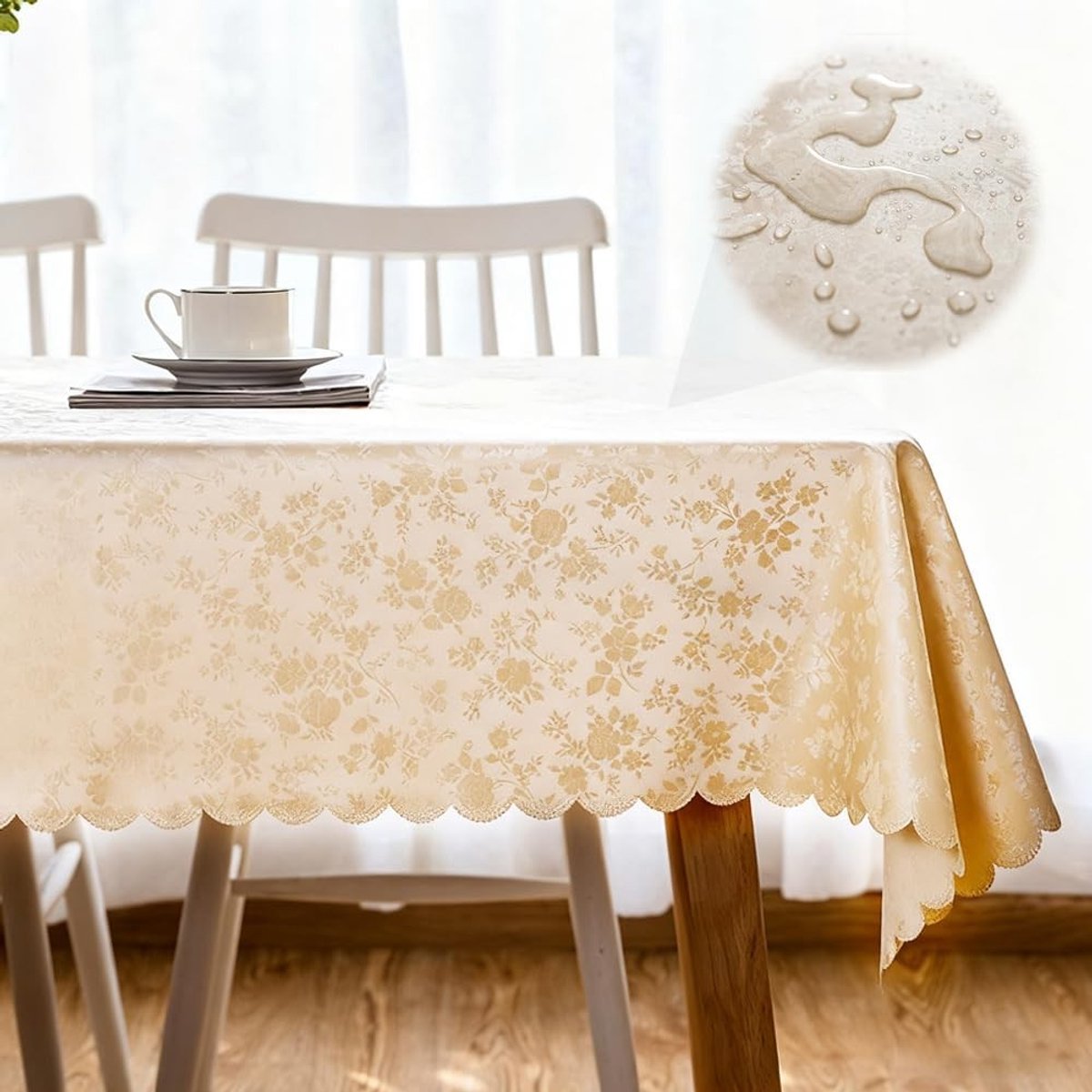 Wasbare Tafelkleed met Damask Ornamenten 100 x 140 cm - Waterdicht Tafelkleed voor Buiten, Tuin en Feestdagen zoals Kerst en Oud & Nieuw