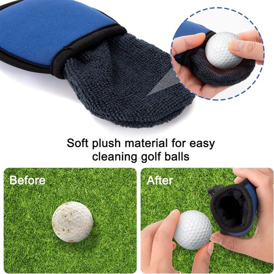 Draagbare Golfbal Reinigingszak, Set van 6, Ideaal voor Golfcart en Golfbag, Efficiënte Schoonmaakoplossing voor Golfballen in Rood, Blauw en Zwart — afbeelding 4
