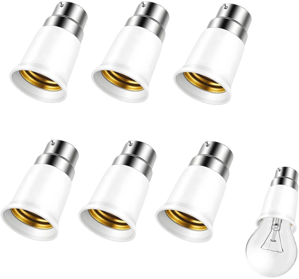 Adapter B22 naar E27 - Set van 6 Socket Converters voor LED en Spaarlampen, Geschikt voor Diverse Verlichtingstoepassingen, Duurzaam en Betrouwbaar