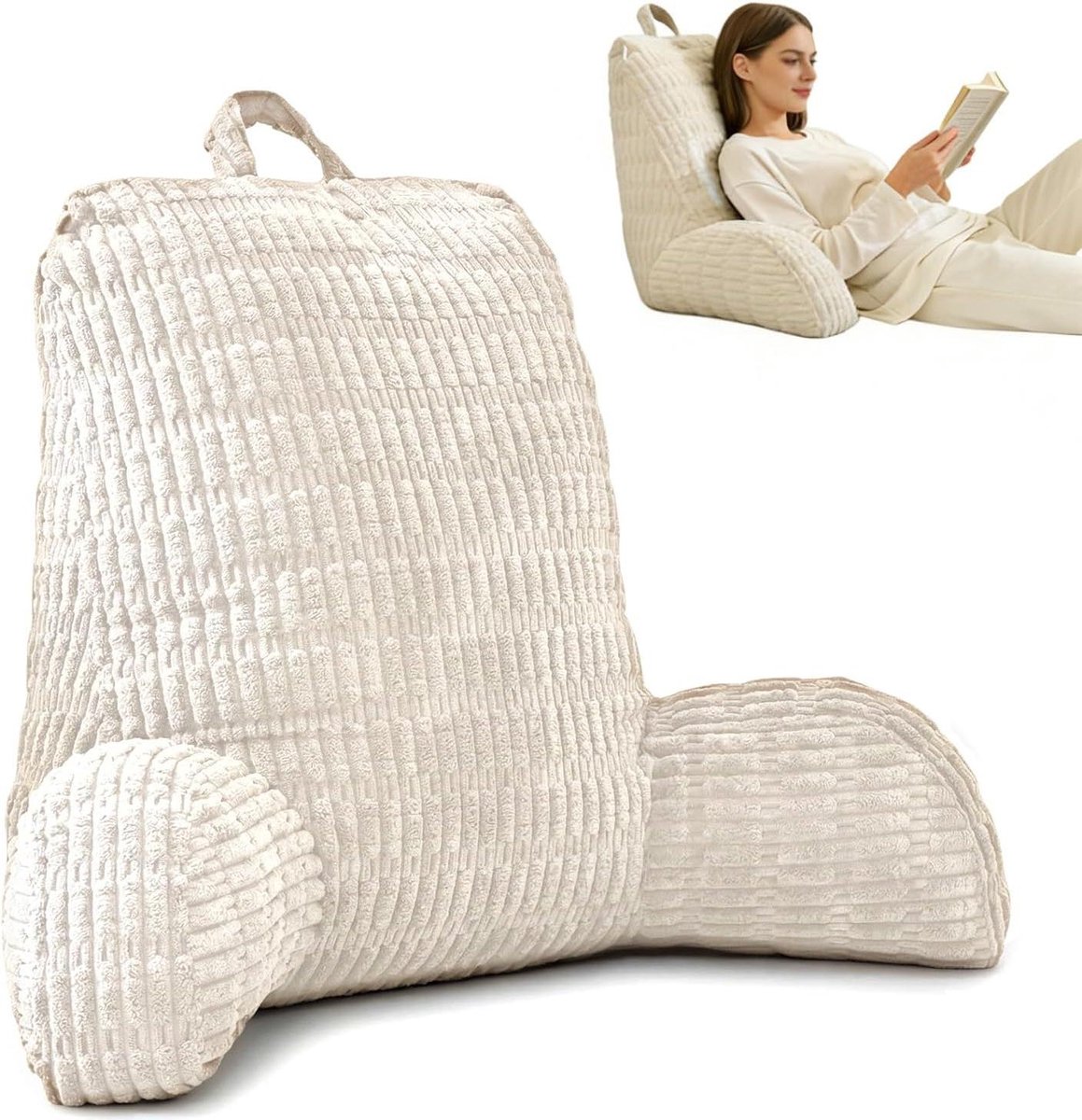 Leeskussen Bed - Rugsteun Kussen - Comfortabel Ontspannen - Afneembare Hoes - 80 x 40 cm - Beige