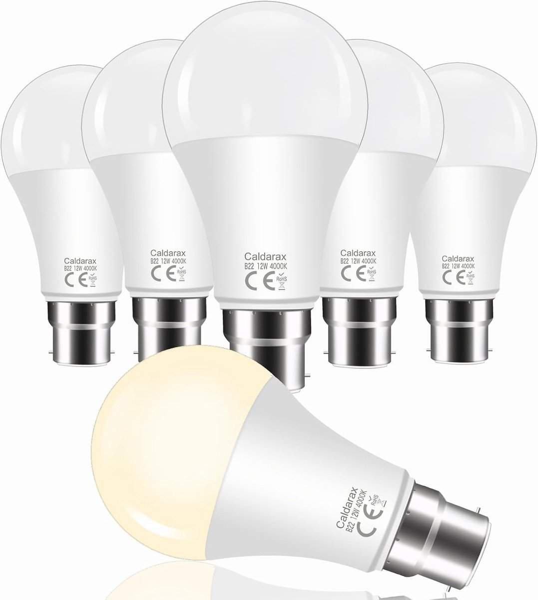 Energiezuinige B22 Bayonet Cap LED Lamp, 12W Vergelijkbaar met 100W Gloeilampen, Natuurlijke Witte 4000K, 1200 Lumen, Niet Dimbaar, A60 BC Lampen, Verpakking van 6 Stuks