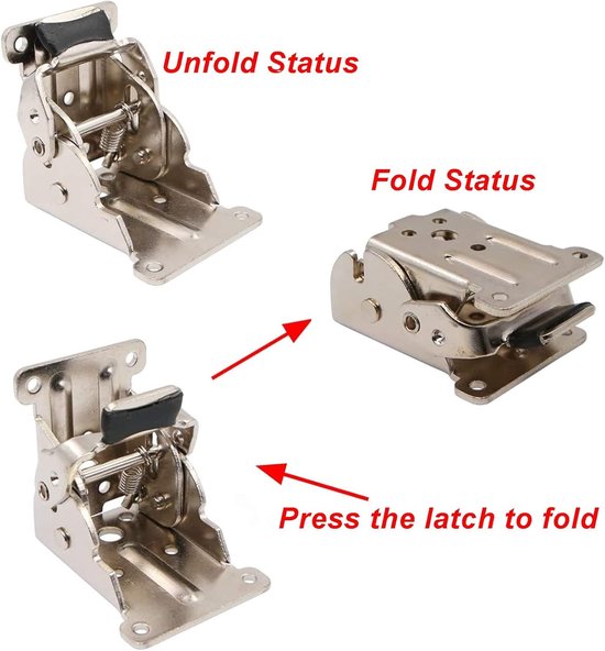 Vouwbare Hinge Extension Locking Steunbeugels voor Tafelpoten en Meubels - Set van 4, Staal, Zilver, Verstelbaar en Duurzaam — afbeelding 3