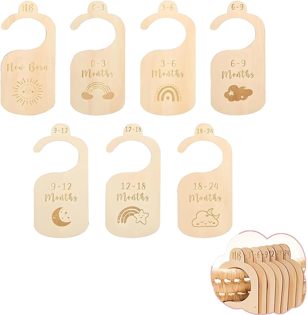 Baby-aankondigingsbord hout - garderobe/kledingkastverdeler - houten baby-kledingorganizer - handige indeling - ShopVlot