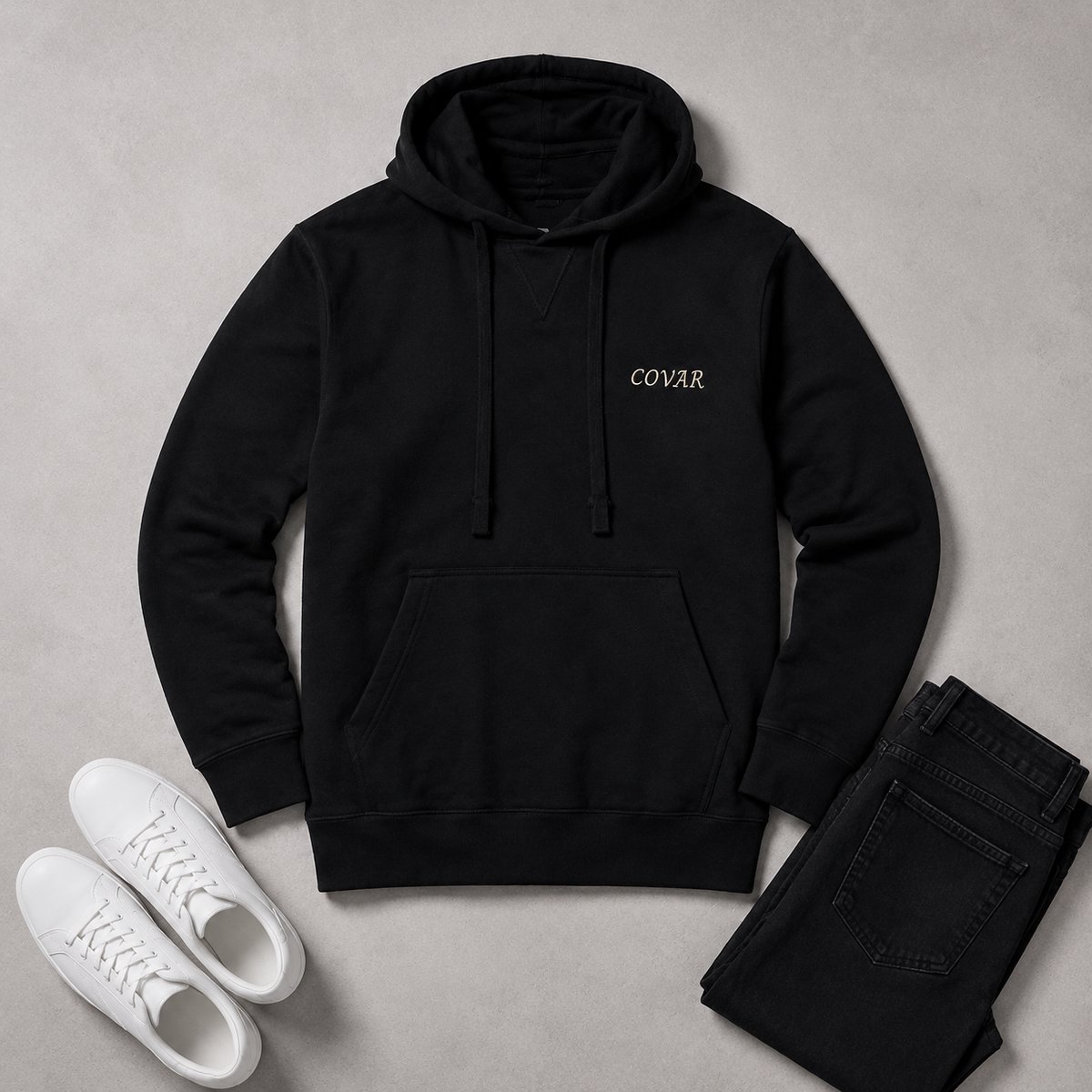 Zwarte Heren Hoodie - Trui met Capuchon - Katoen - COVAR Print - Regular Fit - 3XL