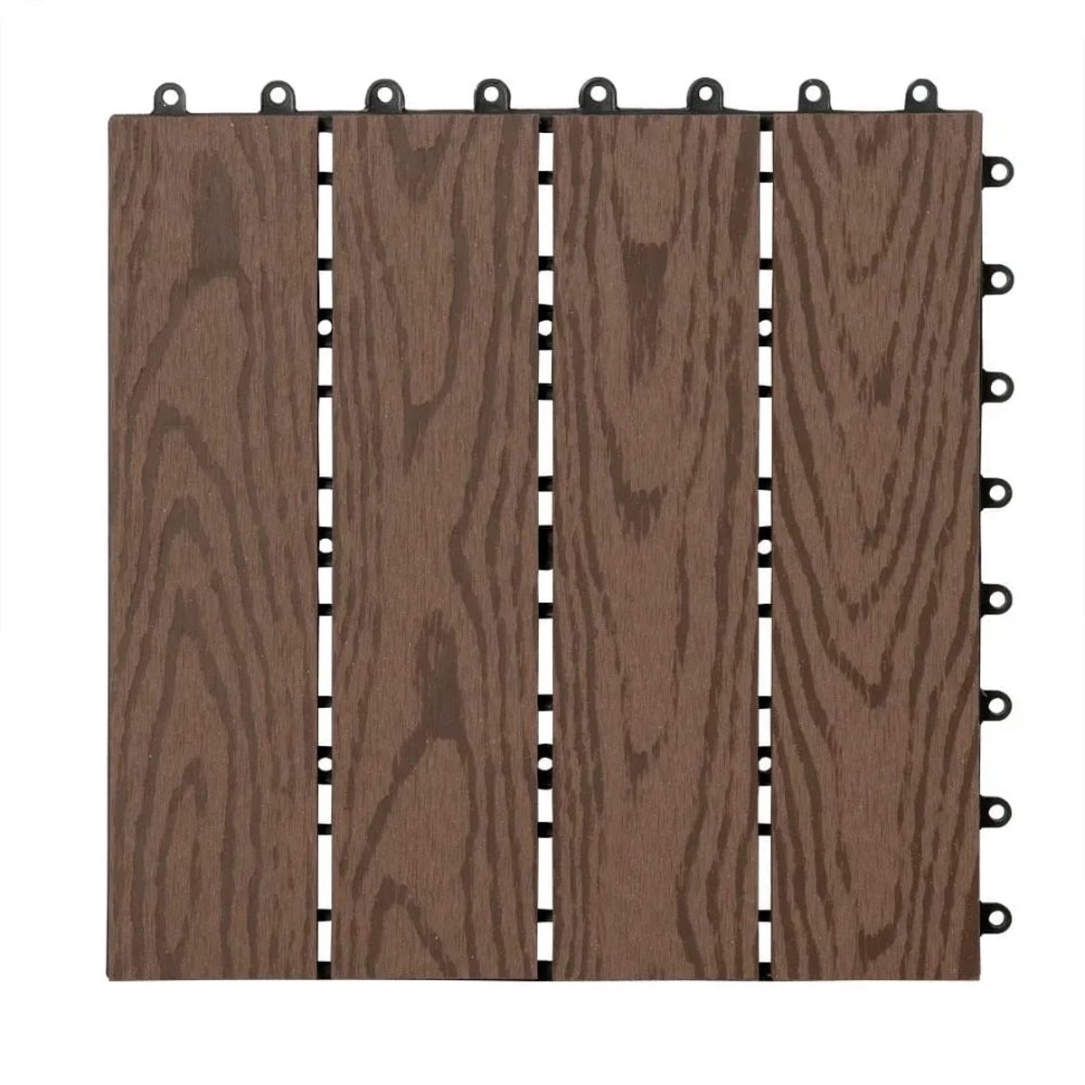 Klarven® Terrastegels Bruin - WPC Houtlook, Klick-systeem eenvoudig plaatsen, Waterdicht en UV-bestendig - B 30 x D 30 x H 2 cm, set van 11 stuks (ca. 1 m2)