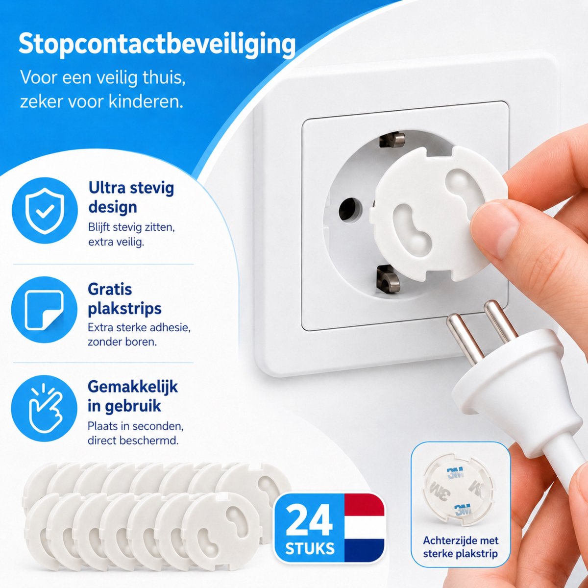 Stopcontactbeveiliging – 24 Stuks – Baby- & Kinderbeveiliging – Nederlandse Stopcontacten – Stopcontactbeschermers – foto 4
