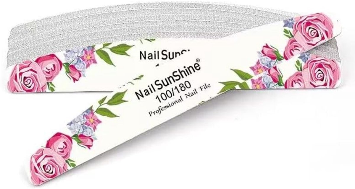 Nail Files Set van 10 Stuks met 100/180 Grit - Dubbelzijdige Vijl voor Nagelkunst, Manicure en Pedicure Zorg - Bloemen Design
