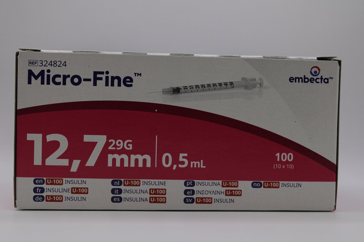 embecta Micro-Fine Insulinespuiten U-100 0,5ML 12,7 MM 29G (100 stuks)