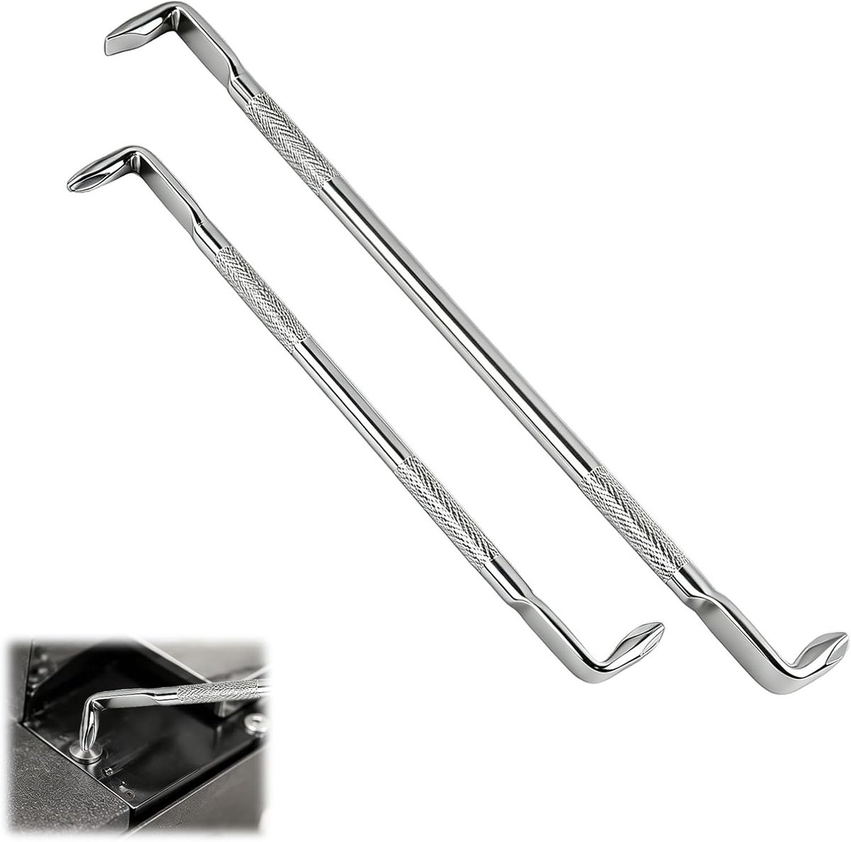 Set van 2 Gebogen Schroevendraaiers met Dubbele Kop, Magnetisch, Plat en Phillips voor Smalle Ruimtes - 90° Hoek, 5.0 mm en 6 mm, 14 cm en 18.5 cm