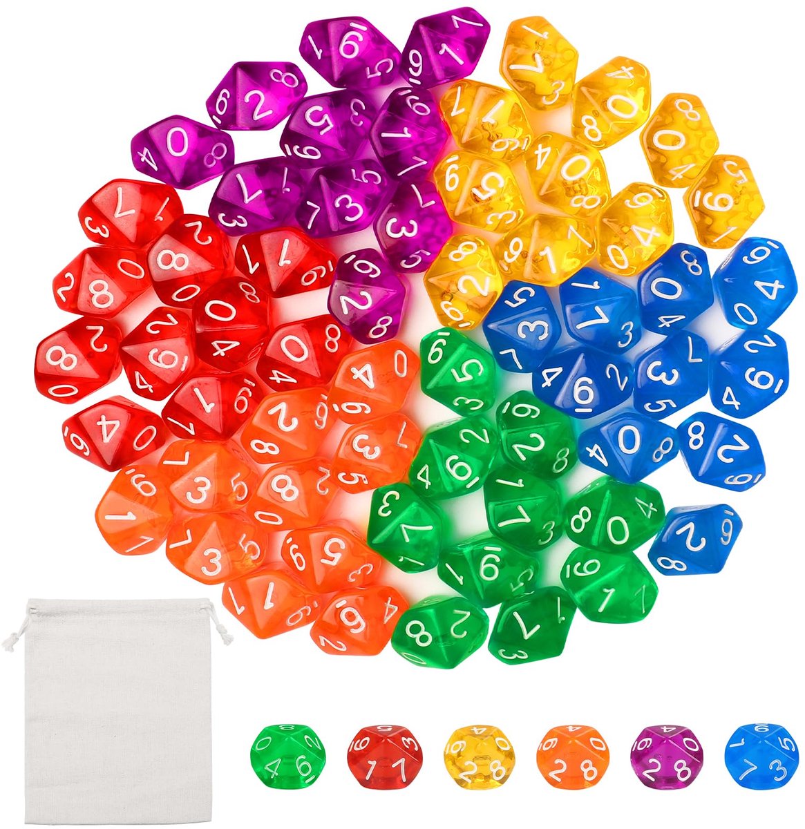 Polyedrische dobbelstenen 60 stuks - acryl dobbelstenen - kleurrijk - ideaal voor rollenspellen - ShopVlot