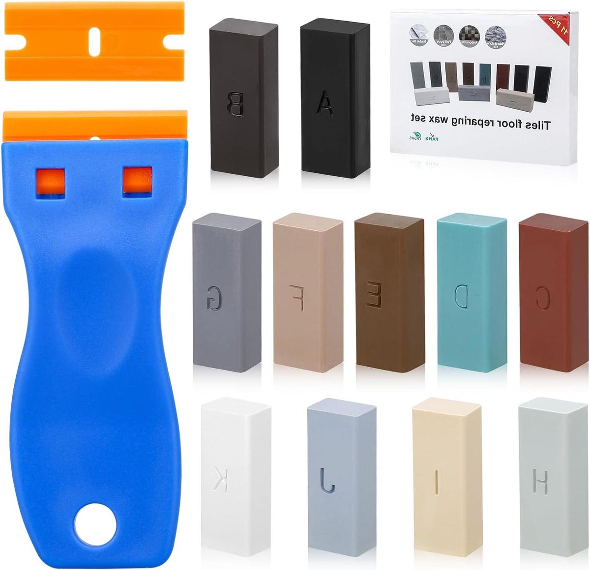 Tegel reparatieset - Vloer herstel - Schade wegwerken - 11 kleuren wax - 4 x 15 cm - Multicolor