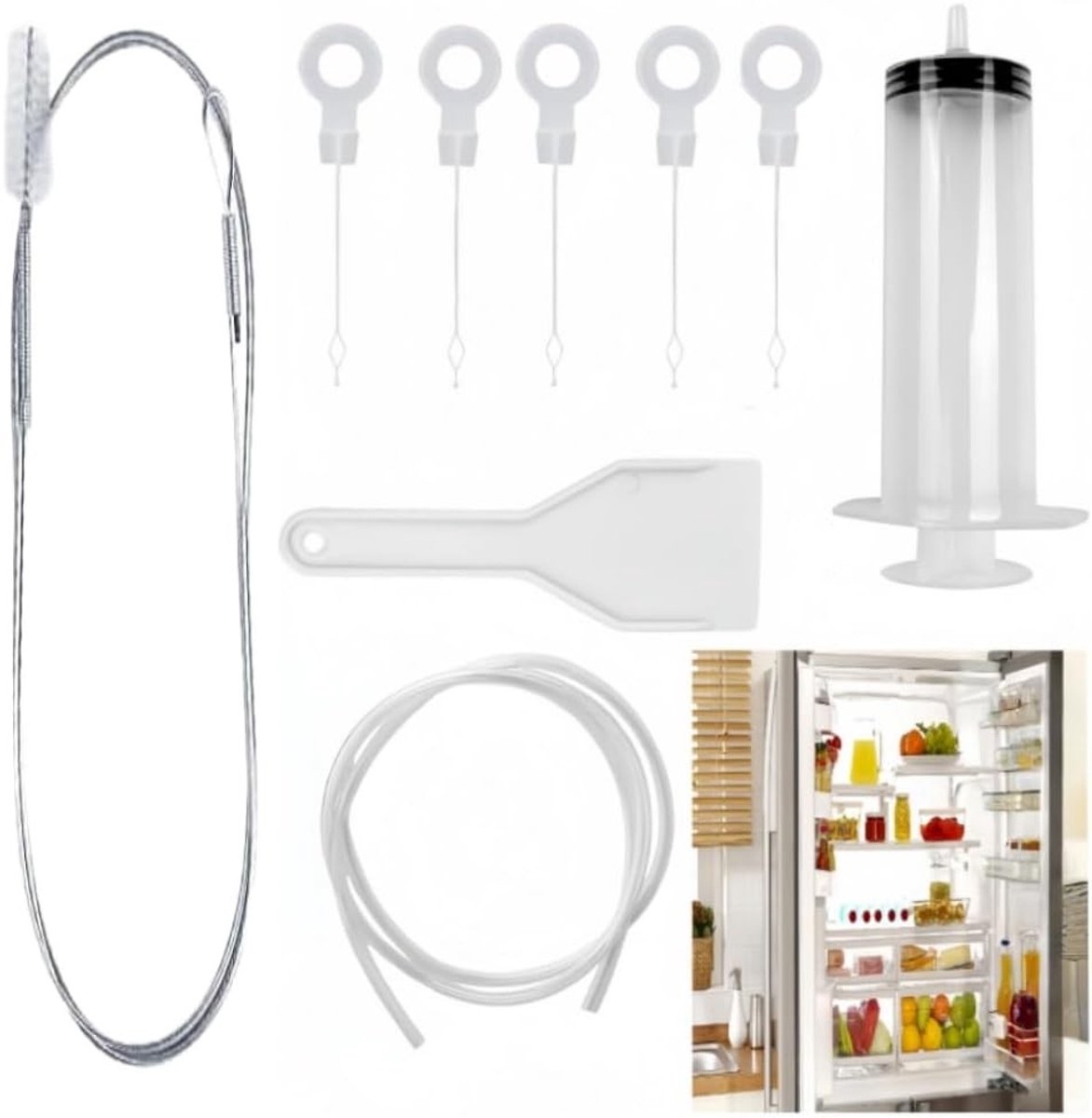9-delige set voor het reinigen van koelkastafvoeren, buisreinigingsspiraal en afvoergatborstel voor een schone keuken en optimale koeling