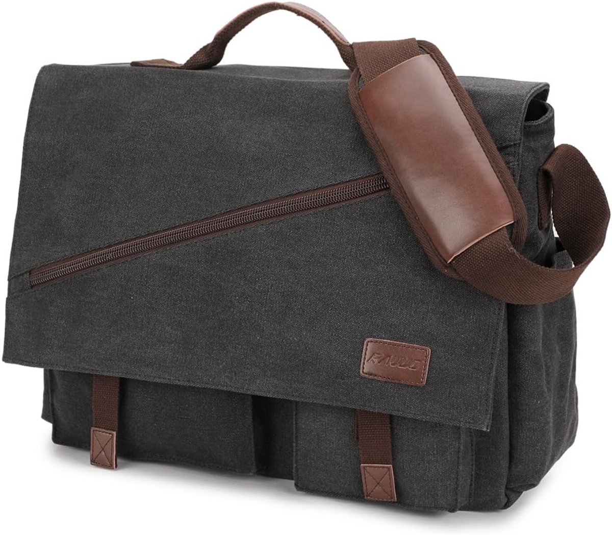 RAVUO Men's Message Bag,Water Resistant Canvas Belt Bag for 14, 15.6, 17 Inch Laptop Portfolios Business Shoulder Bag - ShopVlot