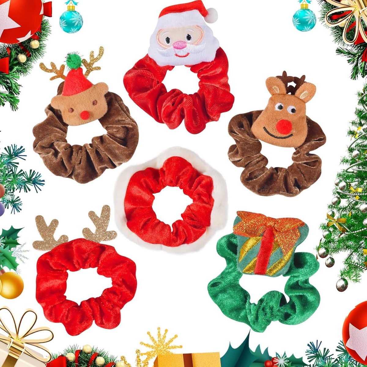 Christmas Hair Bobbles for Women, Premium Velvet Hair Bobbles, Plain Elastic Thick Bands, Soft Ropes, Ponytail Holders - ShopVlot