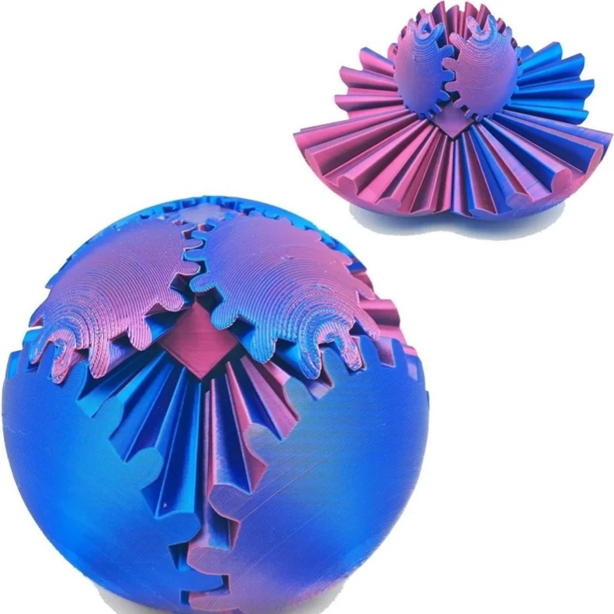Fidget Toy Tandwielbal Stressverlichting 3D Geprint Blauw Paars
