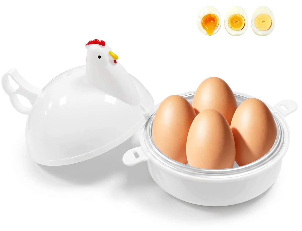 Magnetron eierkoker 4 eieren - kippenvorm - snel koken - voor hard of zachtgekookte eieren - ShopVlot