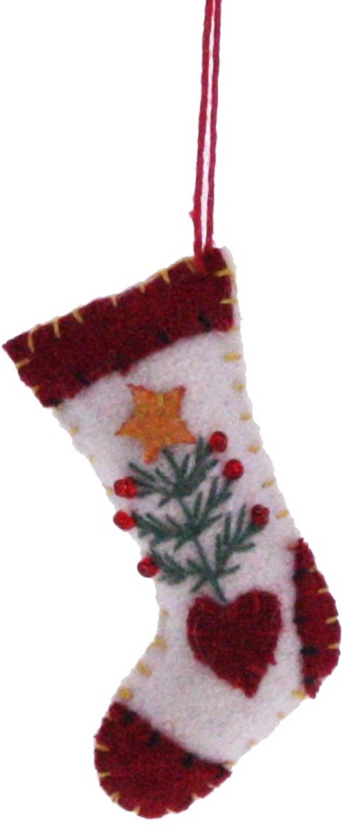 Kerstsok met hartje (mini), vilt 3,2x1x5,3