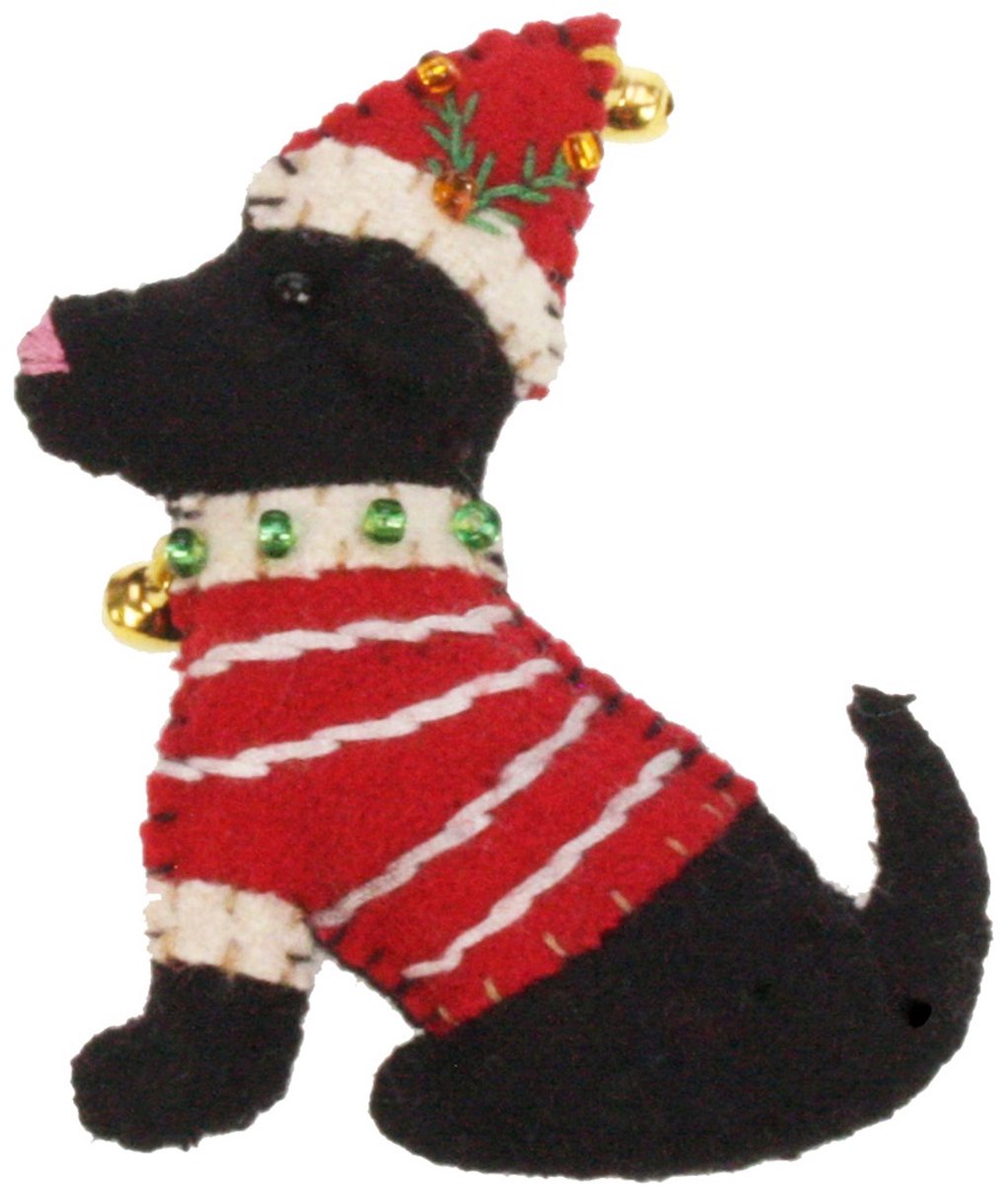 Broche hond zittend met kerstmuts, vilt 6x1x8cm
