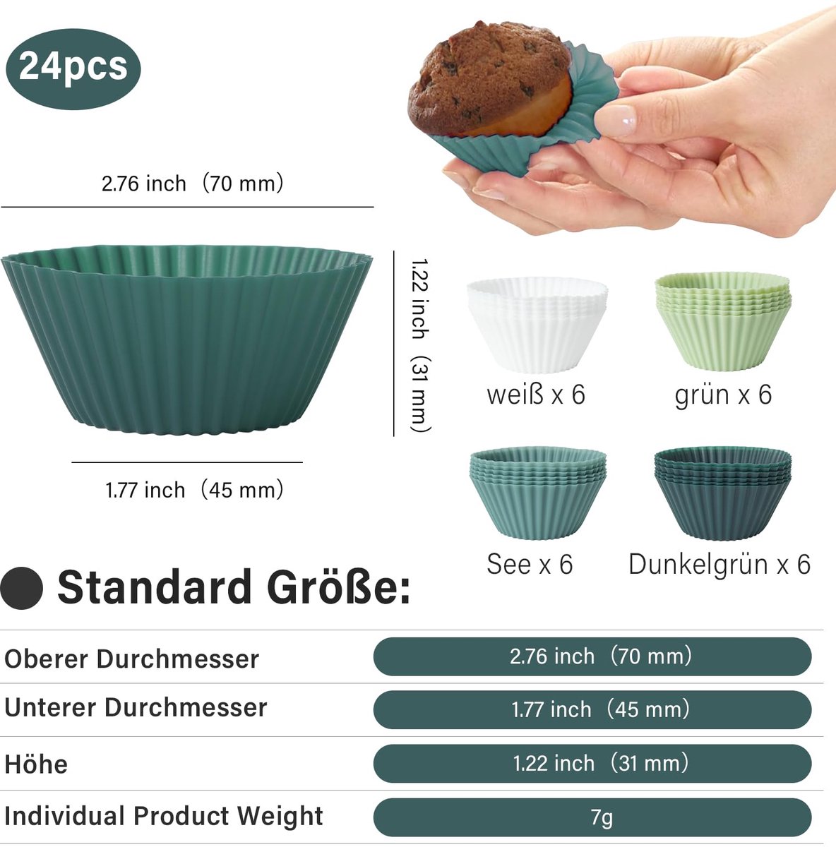 Siliconen muffinvormpjes 24 stuks - herbruikbare cupcake-vormpjes - rond - ideaal voor cake en pudding - ShopVlot