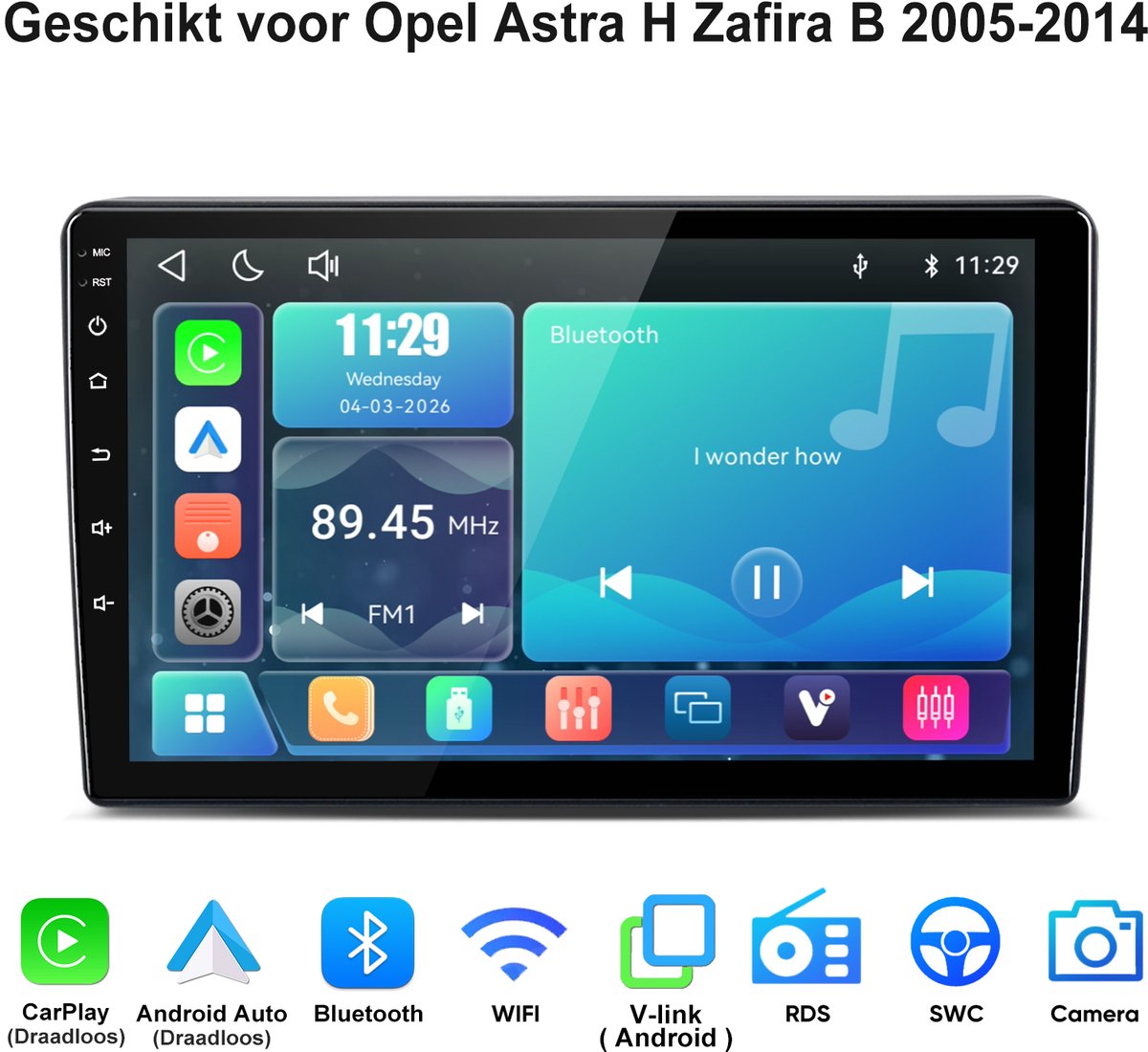 Junsun Linux Draadloos Carplay & Andriod Auto Geschikt voor Opel Astra H Zafira B 2005-2014 - 9 Inch HD TouchScreen - Bluetooth - Navigatie - Stuurwielbediening - WiFi - FM - RDS- Airplay