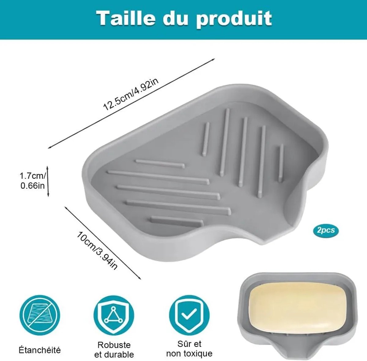 Een set van twee siliconen zeepbakjes Geschikt voor afvoergaten en een antislipontwerp, Geschikt voor badkamers/douches/keukens.