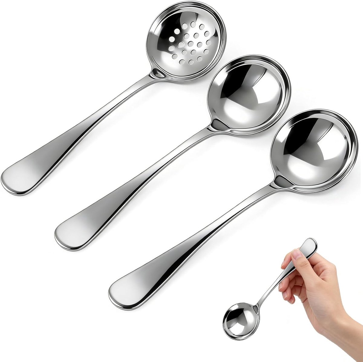 Soeplepel set van 3 - roestvrij staal 304 - vaatwasmachinebestendig - ideaal voor soepen en stoofschotels - ShopVlot