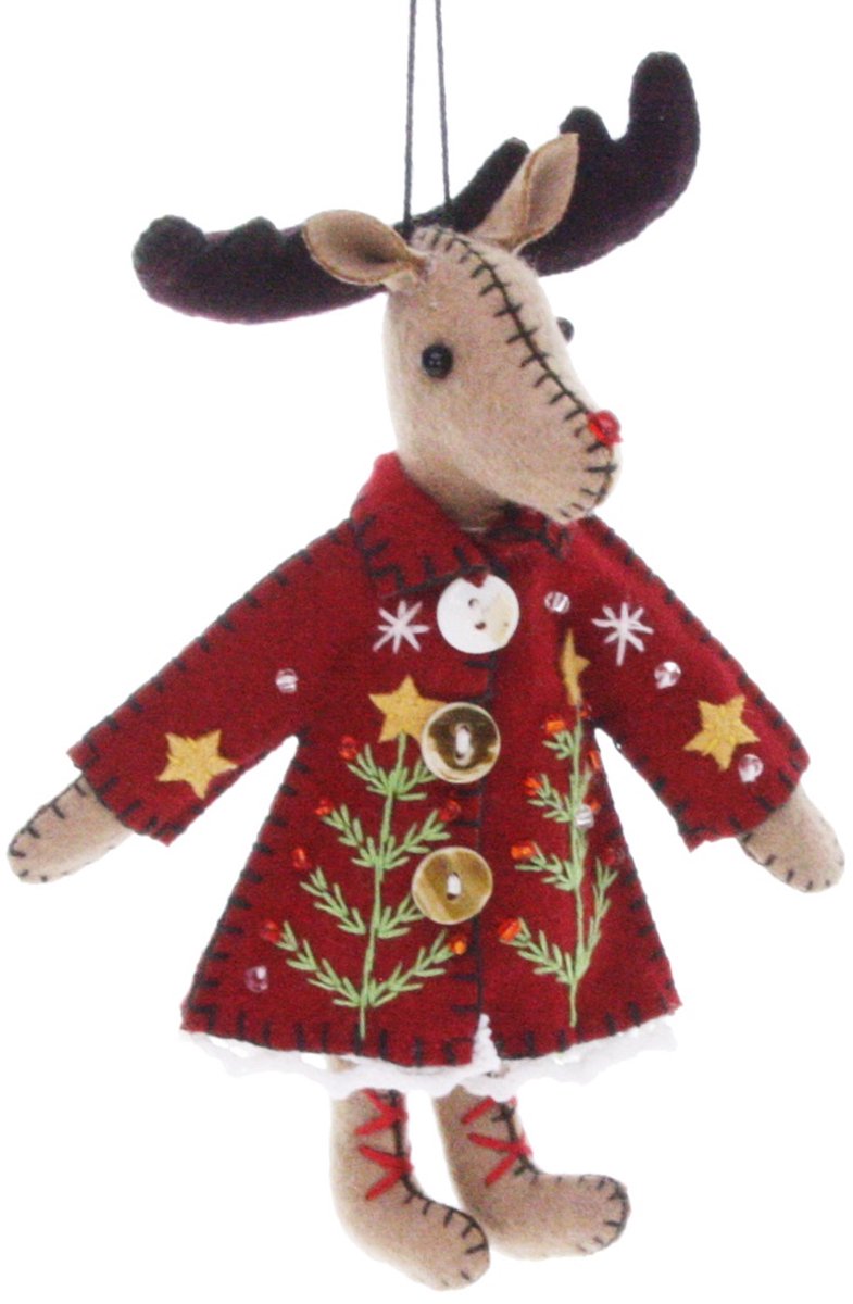 Rendier met kerstboom op jas, vilt 15cm