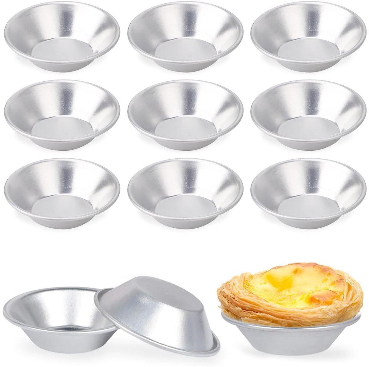 Eiercakevormen 12 stuks - aluminium muffinvormen - herbruikbaar en anti-aanbaklaag - ideaal voor kleine taarten - ShopVlot