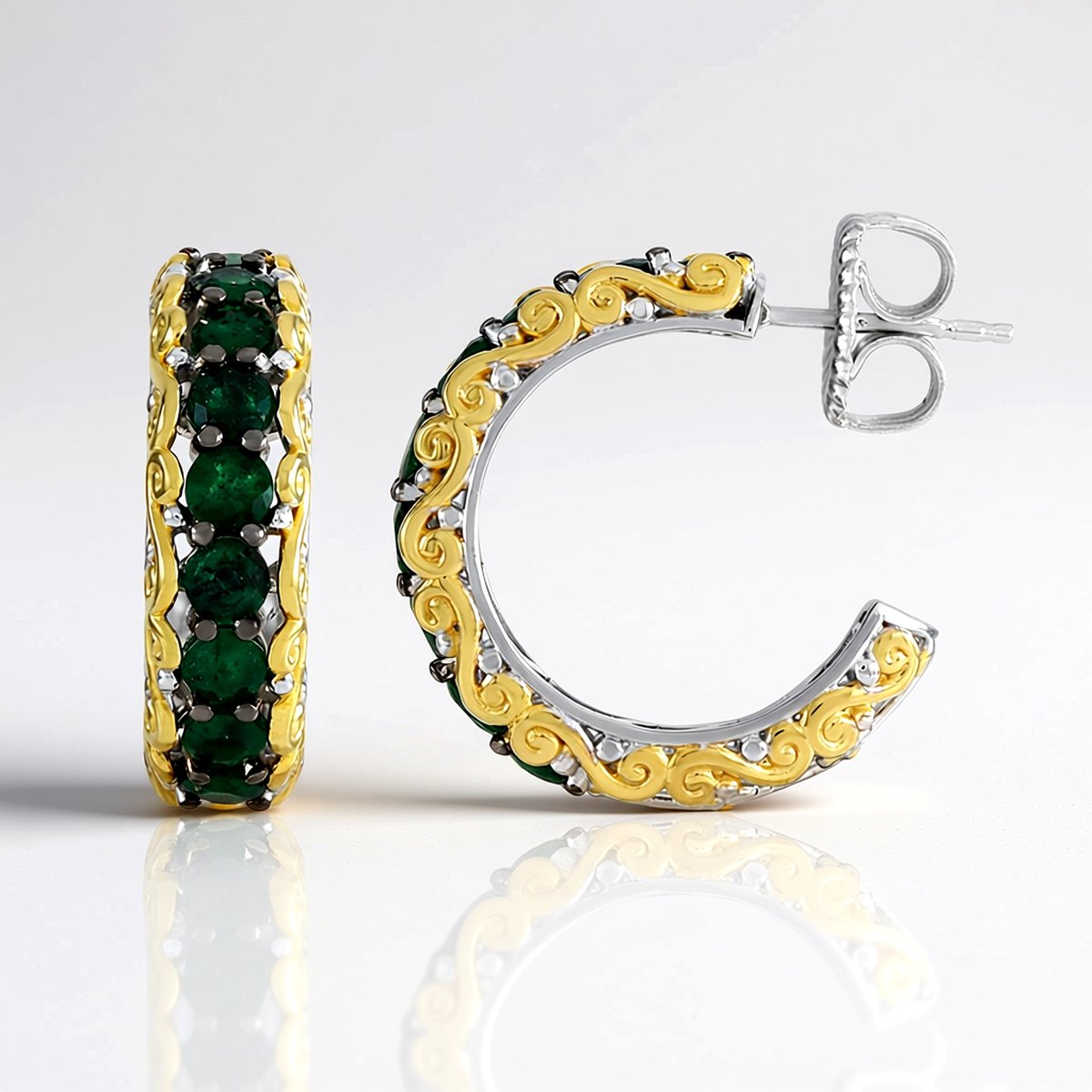 Cavill - Luxe Oorbellen 925 Sterling Zilver - 2,592 ct Zambia Smaragd Rond - Palladium Versterkt - Elegante Feest Sieraden