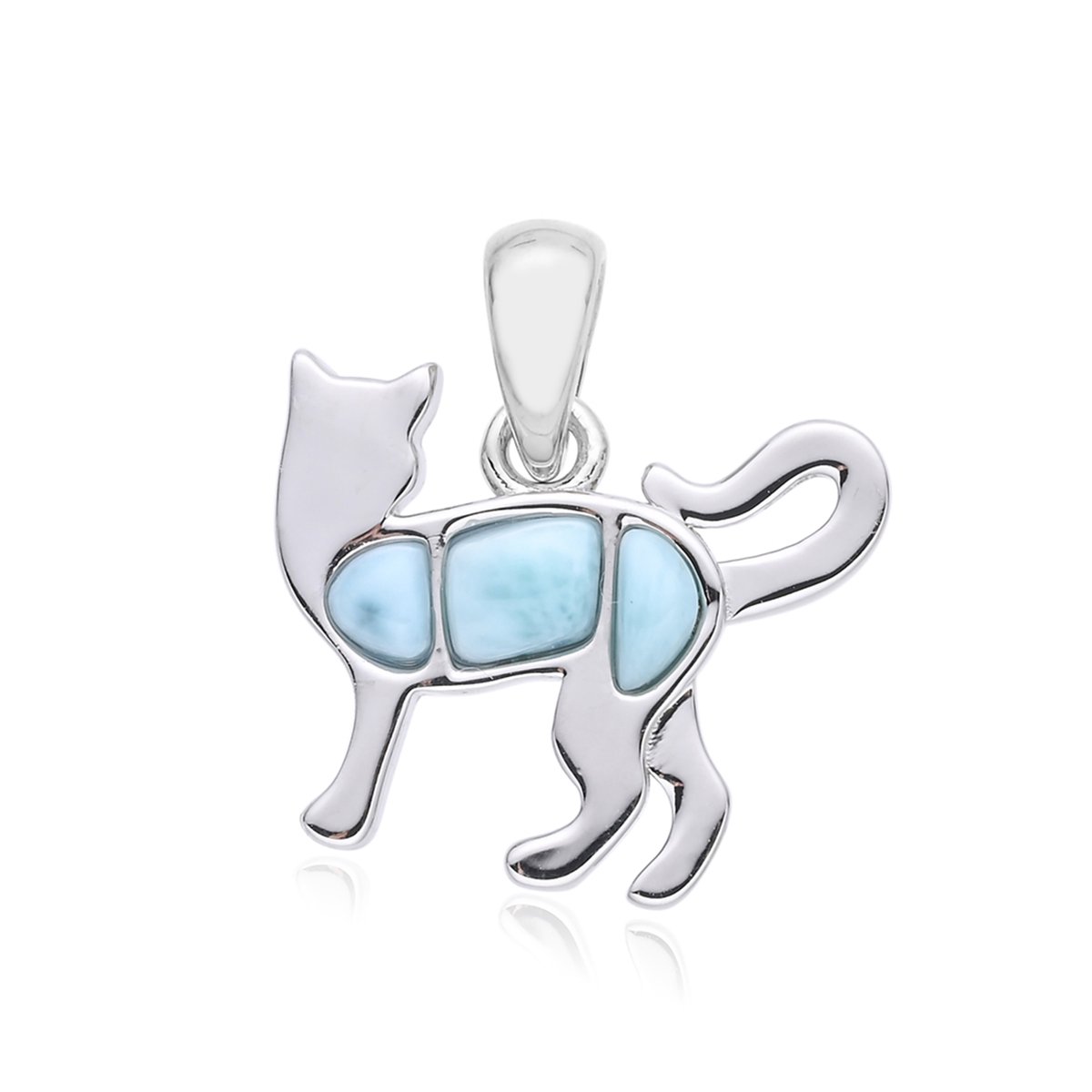 Cavill - Zilveren hanger 925 sterling rhodium - 3 Karaat Fancy Cabochon Larimar - Elegant kattenhanger - Handgemaakt sieraden